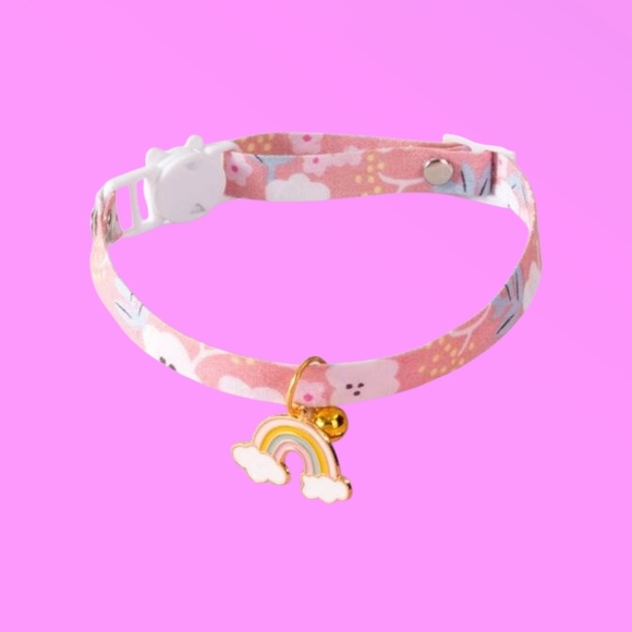 Floral Pink & Rainbow Charm Safety Break Away Cat Collar - Picture 1 of 8